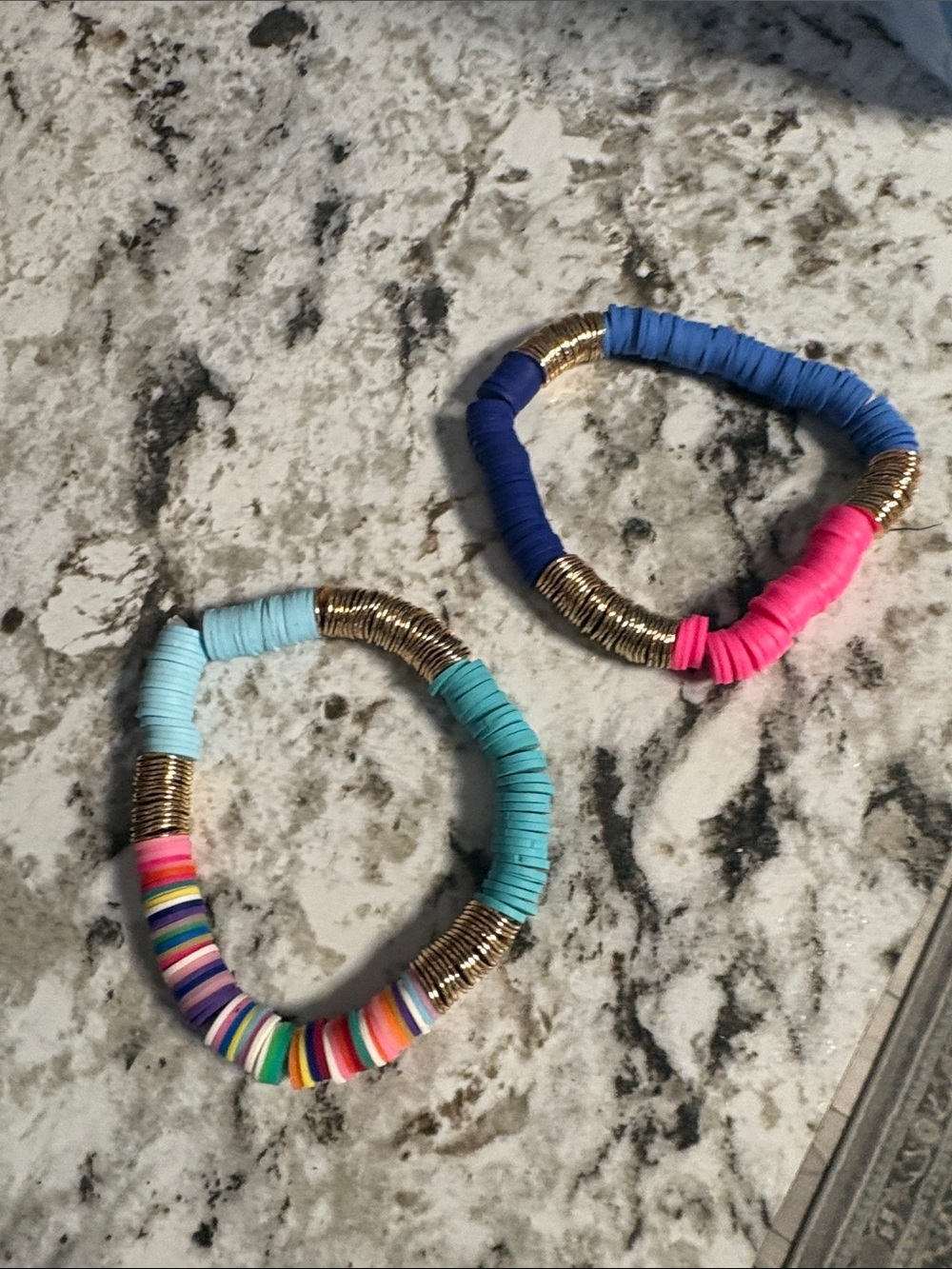 Colorful Stackable Disc Bead Bracelets - Turquoise & Blue/Pink
